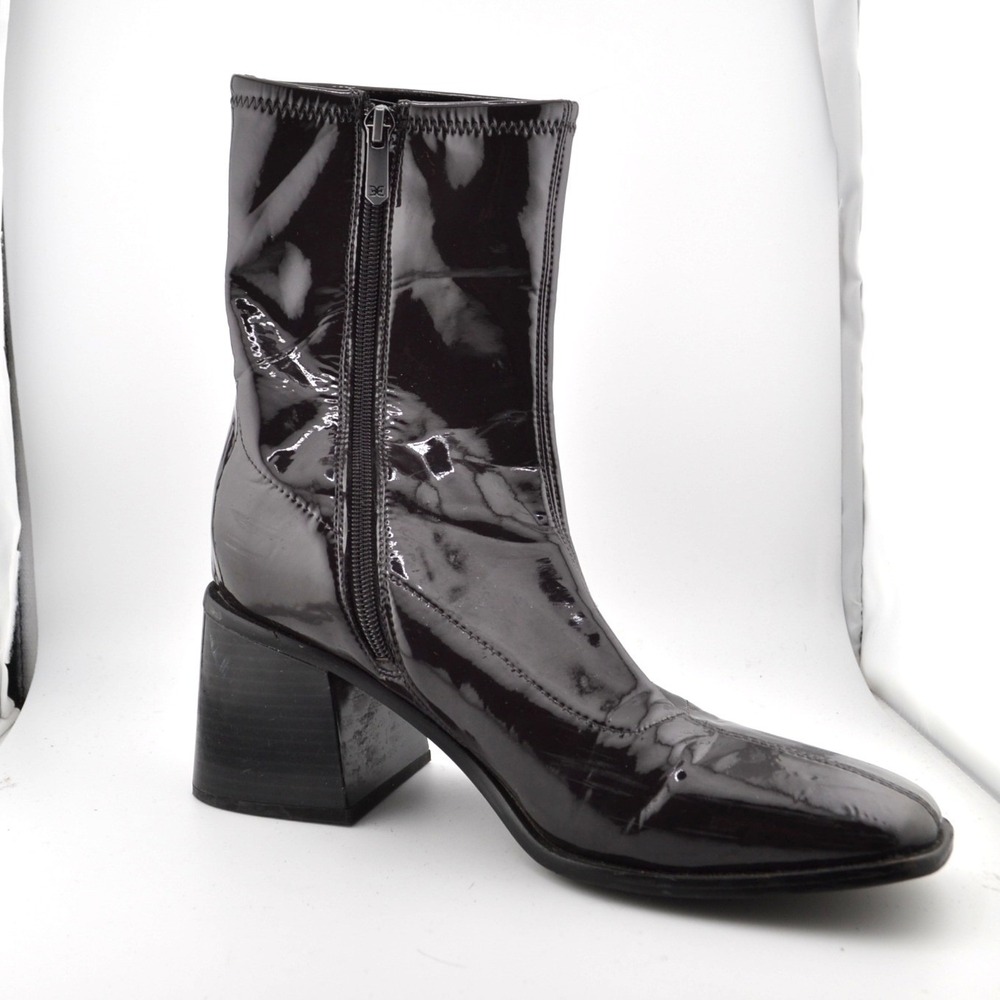 Sam Edelman‎ Wells Ankle Boots Women 9M Black Sleek Patent Block Heel Women Date